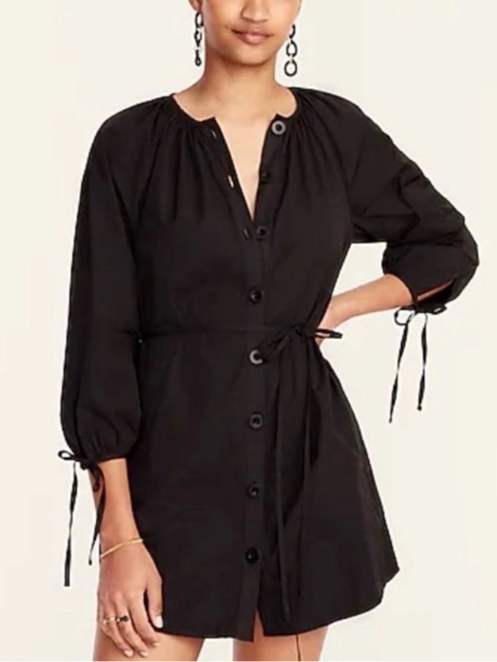J. Crew Black Cotton Poplin Button-Front Belted Mini Dress New NWT Small S